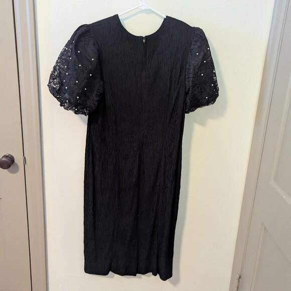 Vintage Lace Pearl Puff Sleeve Leslie Fay Dress Crepe Crinkle 80’s Holiday Party - Picture 8 of 10